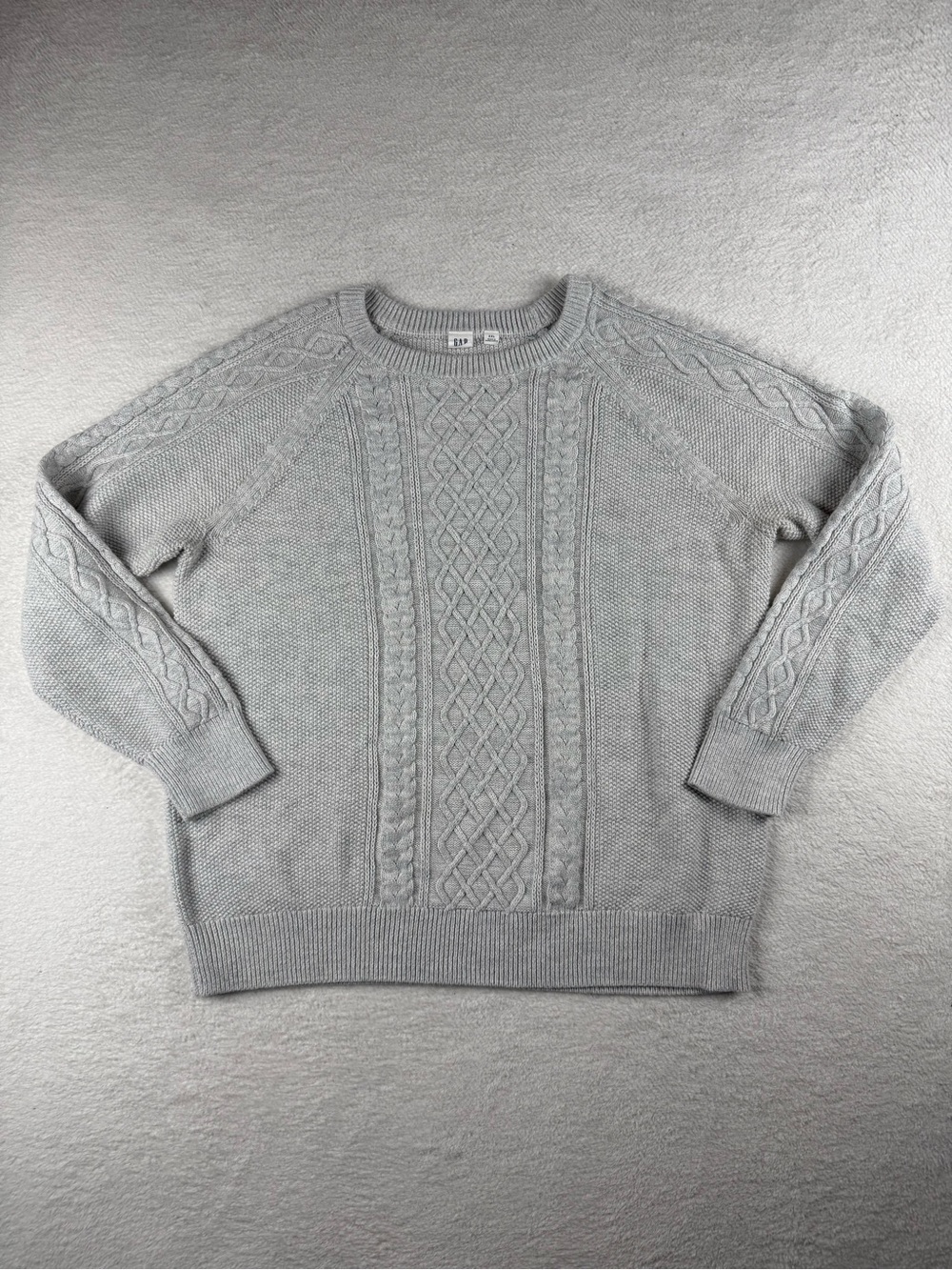 Gap Chunky Cable Knit Heather Grey Womens Pullover Sweater Size 2XL 100% Cotton